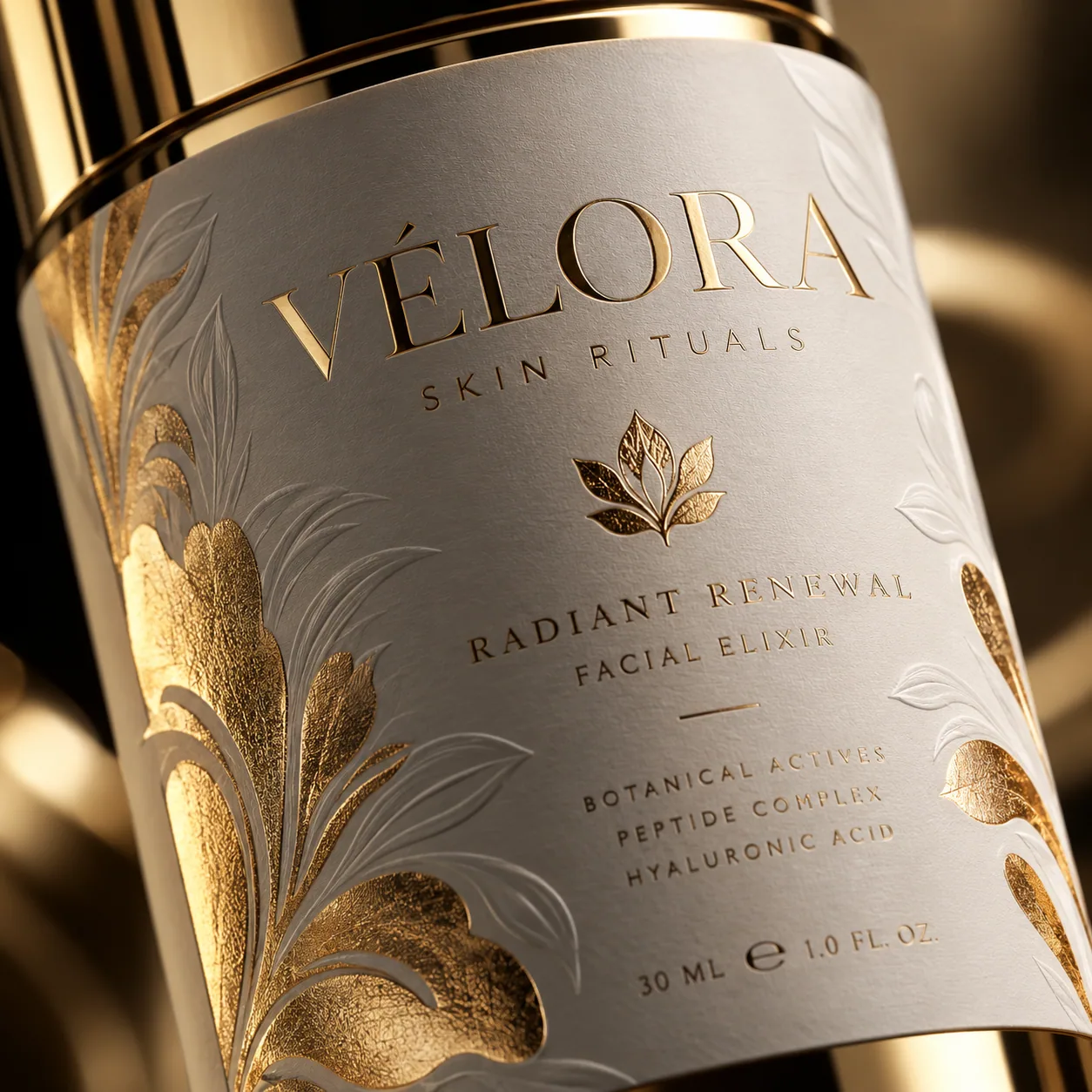 Foil and blind emboss on a cosmetic label